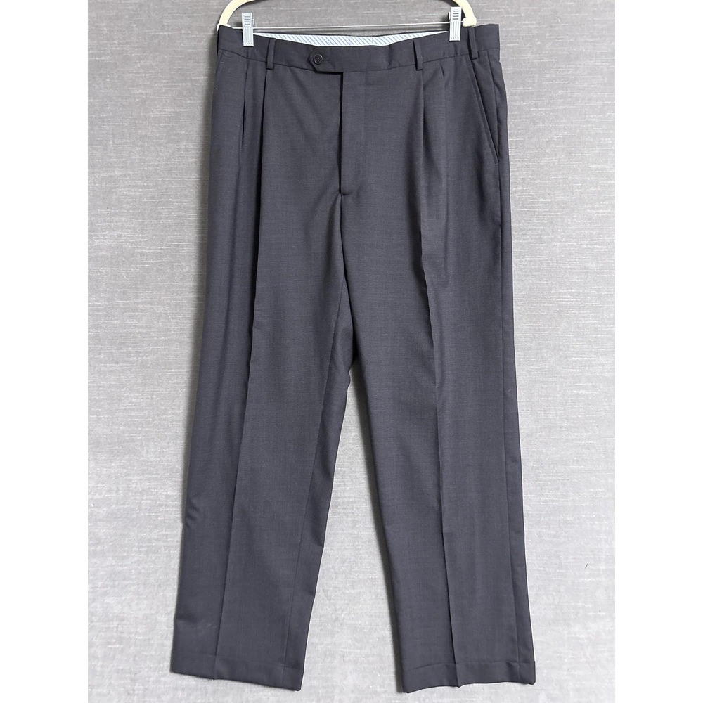 Hathaway Platinum Pants 36x32‎ Charcoal Gray Wool Italy Pleated Classic Business